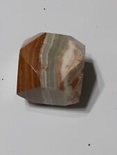 VINTAGE NATURAL STONE ROCK PAPERWEIGHT  - ONYX MARBLE AGATE LAYERED FACETED picture
