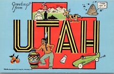 UTAH Large Letter State Map Outline Comic Postcard Kropp Linen #CM29 c1940s picture