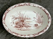 Rare Large Antique Aesthetic Brown Transfer Oval Serving Bowl 'Osborne' Pattern picture