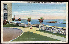 Postcard Racine Wisconsin Lake Michigan from Memorial Hall Vintage Linen picture