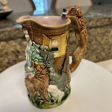 Antique MAJOLICA  Victorian Pitcher Feeding The Dogs Hound Handle picture