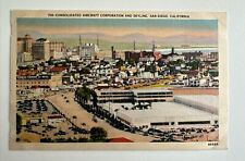San Diego CA Aerial View Consolidated Aircraft Corporation & Skyline Postcard picture