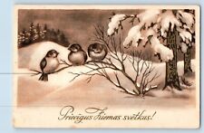 Latvia Postcard Christmas Song Birds Winter Trees c1910's Posted Antique picture
