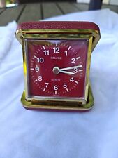 Vintage Deluxe Red Fold Up Travel Clock Mid Century Alarm Made In Germany picture