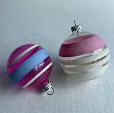 Vintage Christmas Ornaments Glass Lot Of 2 Unsilvered Striped Shiny Brite picture