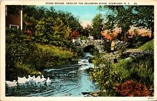 Stone Bridge Head of the Delaware River Stamford NY VTG WB Postcard Unposted picture