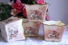 (4) Hand Painted Containers in antique floral pattern w/gold trim-JaNice Accents picture