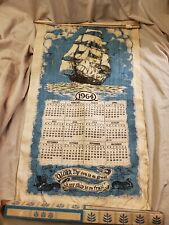Vintage 1964 Ship Kitchen Tea Towel Linen Hanging Calendar Thy Sea is so Great.. picture