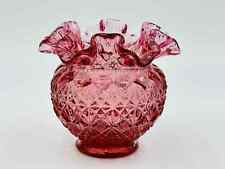 Fenton Dusty Rose Pink Ruffled Edge Diamond Pattern Glass Vase 4.25