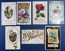 7 Mixture Birthday Antique Postcards. EMB, Gold. Flowers. Scenes. PUBL:Birn Bros picture