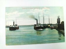Vintage Postcard Harbor Entrance Marinette and Menominee Water & Boat Scene picture