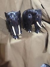 Two Vintage Ebony Wood Hand Carved Elephants  picture