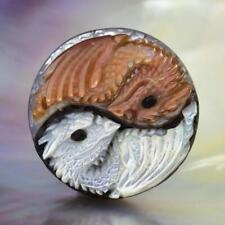 Dragon Yin Yang Bronze & White Mother-of-Pearl & Paua Shell Carving 7.25 g picture