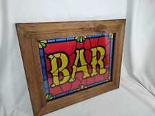 Vintage BAR Sign Faux Stained Glass Foil 13.5 x 10.5 Framed picture