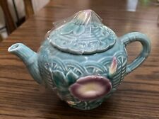 Vintage 1989 The Haltom Group Teapot/ Green With Morning Glory Motif picture