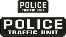 POLICE TRAFFIC UNIT EMBROIDERY PATCH 3X11 AND 2X5 HOOK ON BACK WHITE ON BLACK picture