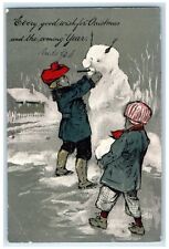 1906 Christmas Boys Snowman Embossed Chicago Illinois IL Antique Postcard picture