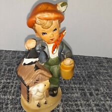 Vintage Porcelain Figurine Boy Painting Dog House Feather Cap Made In Japan picture