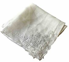 Vintage Handcerchief Off White Embroidered Dainty Hankie Floral picture