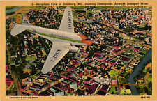 Advertising Chesapeake Airways Transport Plane Over Salisbury Maryland Postcard picture