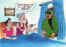 Come Right On In Or Ah'll Shoot Robber & Women Comic Art Postcard picture