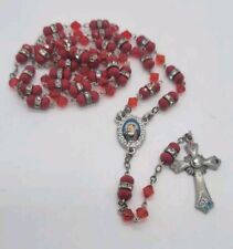 St. Padre Pio Red Faceted Beads W/Rondelles - Enamel Rhinestone Cross Catholic picture