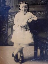 1870s TINTYPE PHOTOGRAPH antique metal bon-ton photo CUTE YOUNG GIRL 2.5