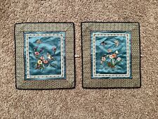 Two Vintage Chinese Silk Florals Bird & Butterflies Embroidered Panels Dun Huang picture