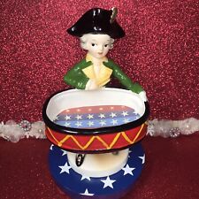 Vtg Enesco Colonial American 4th Of July Scouring Pad Holder Drum Figurine Japan picture