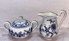 Vtg Zwiebelmuster Czechoslovakia Sugar Bowl Cream Pitcher Blue Onion Porcelain picture