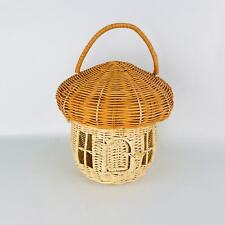 Mushroom Shaped Rattan Woven Basket Hand Crafted Natural  picture