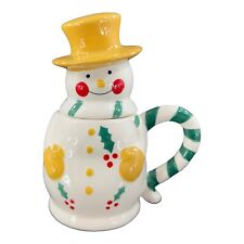 Temptations Tara Snowman Christmas Coffee Mug Ceramic Yellow Top Figural 12OZ picture