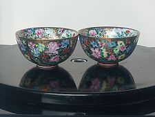 Unique Pair Of Japanese Thin Porcelain Beautifully Hand Painted Floral Bowls  picture