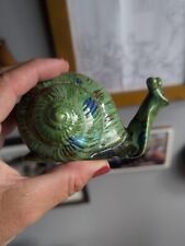 Vintage American Ceramics Snail Handmade Glazed Pottery Green Blue Mid century  picture