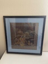 Vintage Possibly Antique Chinese Framed Textile of Figures in Landscape picture