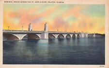Palatka Florida Memorial Bridge Doughboy Military Army Veterans Vtg Postcard A52 picture