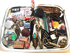 A Junk Drawer Vintage Collectible Tins Compact Key Chains Egg Stands Openers Etc picture