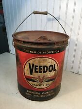 Vtg Veedol Tractor Oil  5 Gallon Metal Oil Can Wood Handle  Dated 1949 Flying V picture