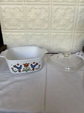 Vintage Corning Ware 1.5 qt  Baking dish Country Festival Pattern Pyrex A7C Lid picture