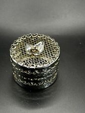Silver Plated Mesh Filigree Trinket Box with Rose on lid 1.5