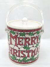 MCM Ice Bucket Merry Christmas Holiday Clear Lucite Handle with Lid 3 Quart picture