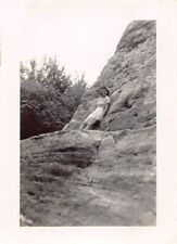 Old Photo Snapshot Woman Standing On Side Of A Boulder Rock #29 Z49 picture