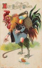 c1910 Anthropomorphic Dressed Chicken Human Hands Cane Basket Eggs Easter P339 picture