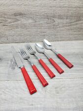 Vtg Cherry Red Bakelite Utensils Spoons, Forks, Knife.  picture