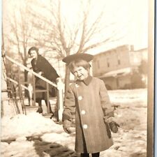 c1910s Adorable Little Girl Outdoors RPPC Winter Snow Real Photo Postcard A158 picture