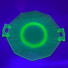 Vintage Uranium Depression Glass Green Serving Tray Plate w/ Handles Glows 12