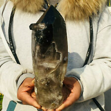 4.9lb Large Black Smoky Quartz Elestial Crystal Point Tibet Mineral Specimen picture