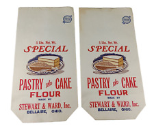 Two 5 Lb. Paper Flour Sack Stewart & Ward Bellaire, OH Chatfield & Woods Vintage picture