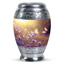 Morning Butterflies Large Urn for Ashes, Customizable Aluminium Memorial with Ve picture