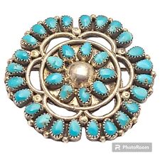 1970's Zuni Petit Point High Grade Royston Turquoise Sterling Silver Brooch picture